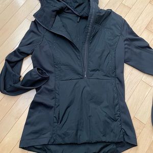 Lululemon pull over half zip hood down coat jacket black with reflective Sz 8